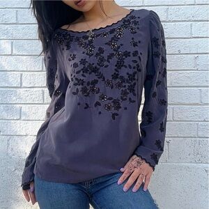 Rebecca Taylor 100% Silk Embroidered Dusty Purple Top Size 4 Whimsigoth Boho